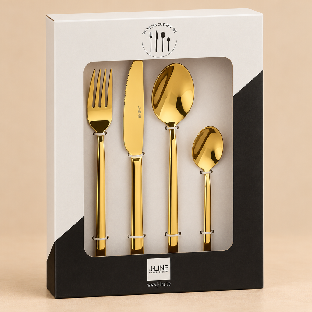 Servizio Posate 24 Pezzi in Acciaio Inossidabile Oro Lucido – Set Tavola Elegante per 6 Persone