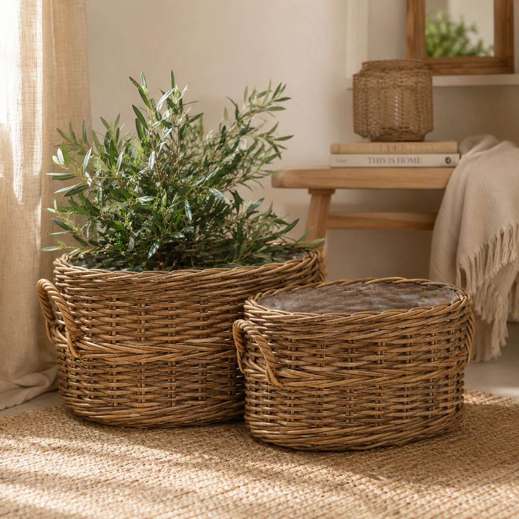 Cesto coprivaso Ovale in Rattan con Manici – Disponibile in 2 Dimensioni