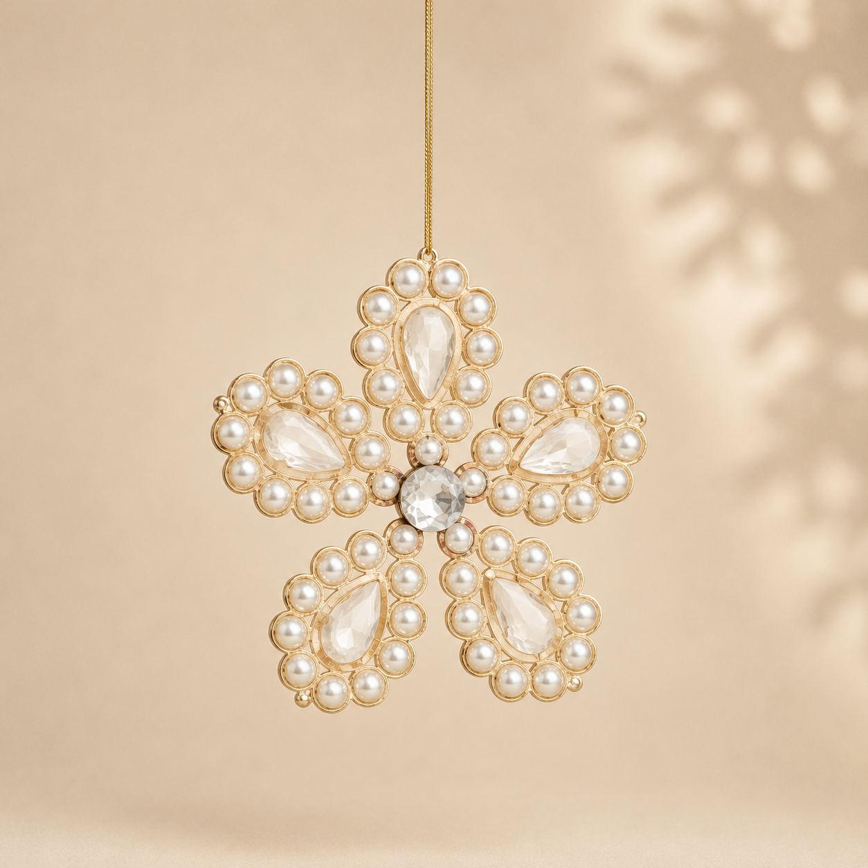 Decoro Fiore con Gemme Oro – 13 cm