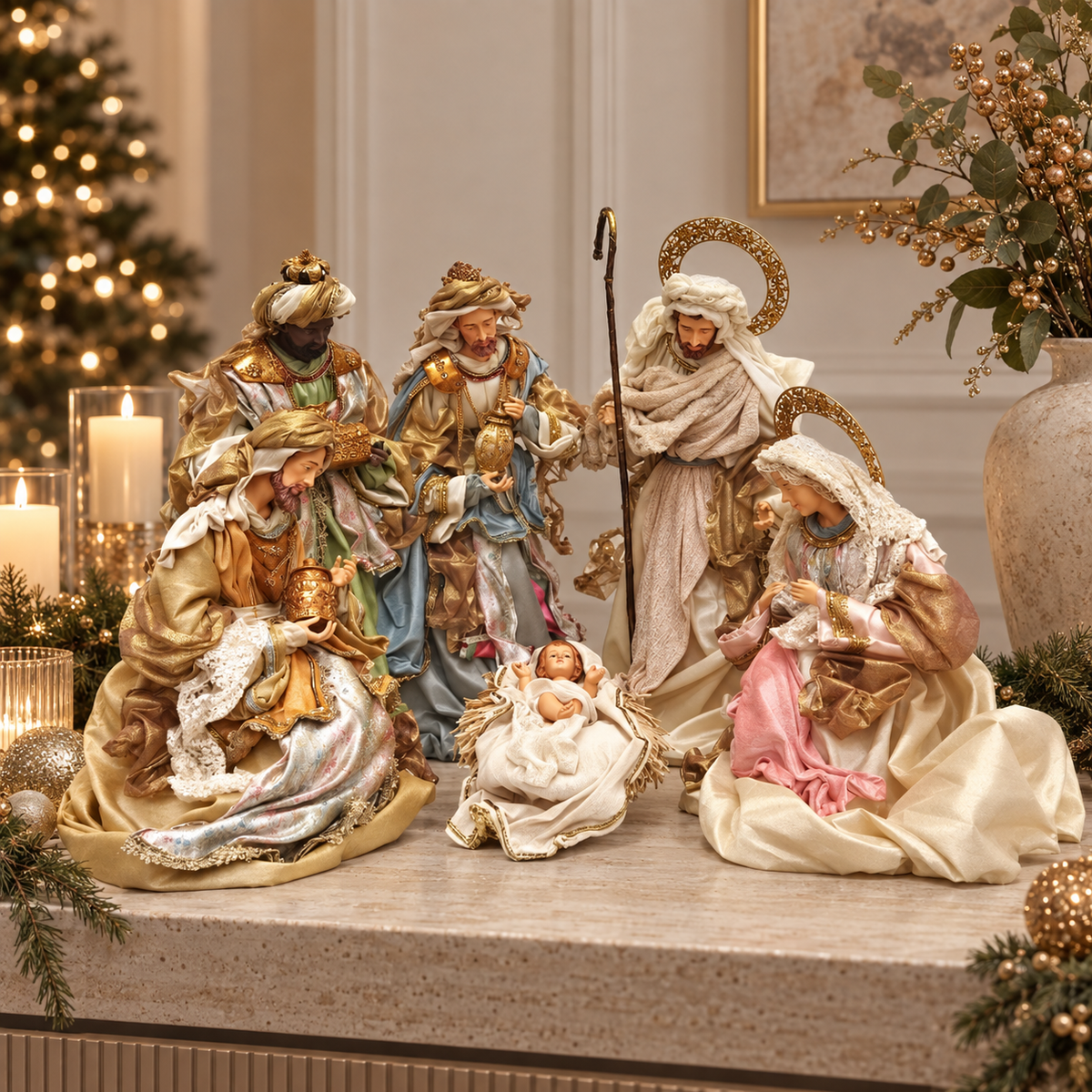 Presepe Completo Sacra Famiglia e Re Magi H 76 cm in Poliresina - EDG