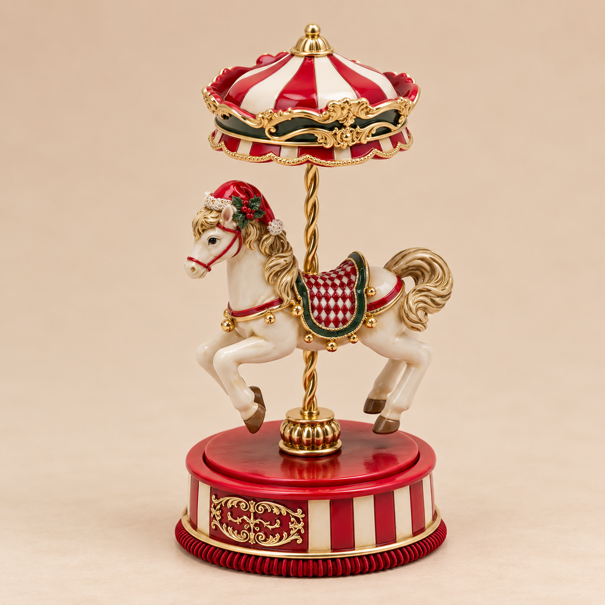 Cavallo da Giostra Decorativo Bianco e Rosso H 24 cm Ø 12 cm - EDG