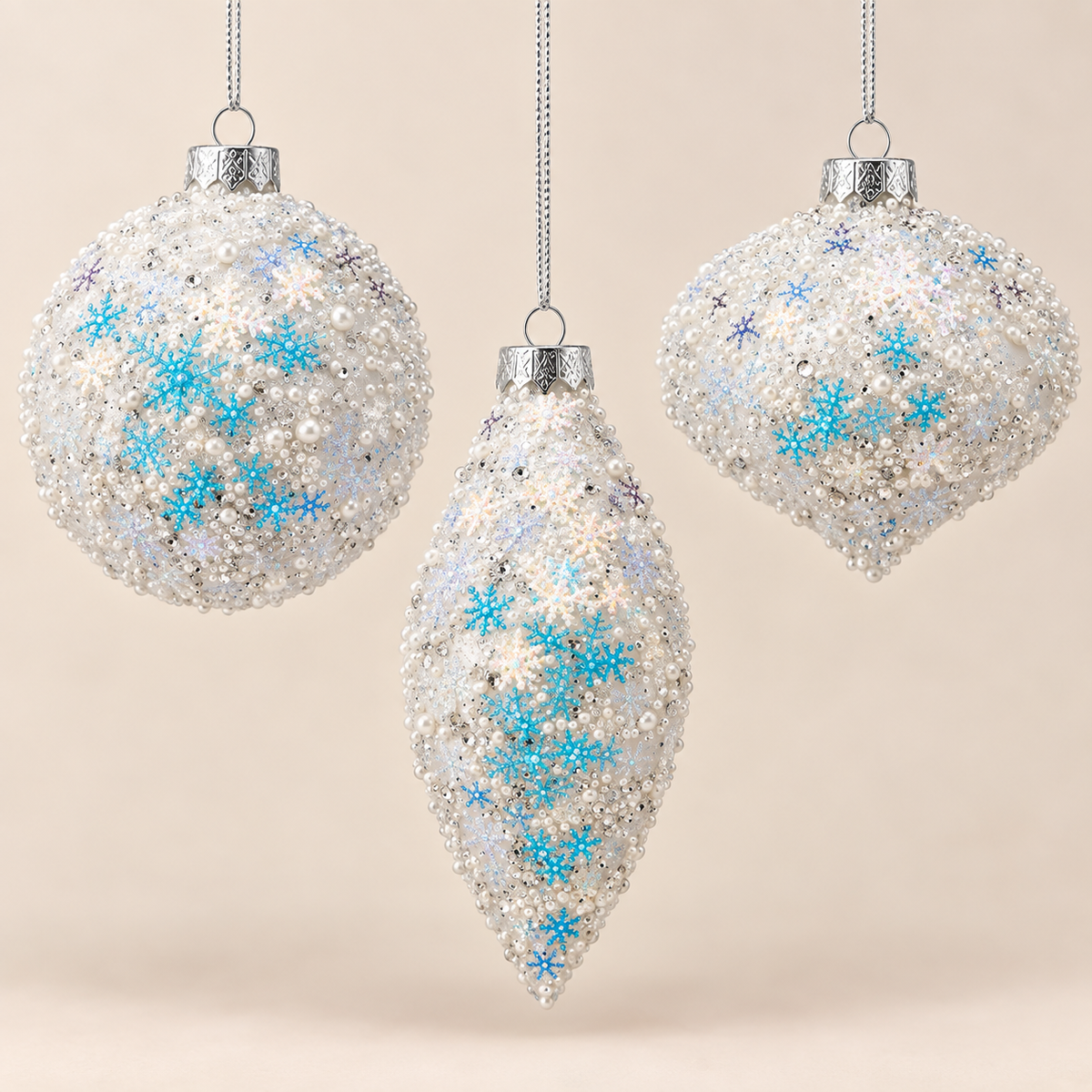 Decorazione Natalizia in Vetro Bianca con Fiocchi di Neve Ø 10 cm