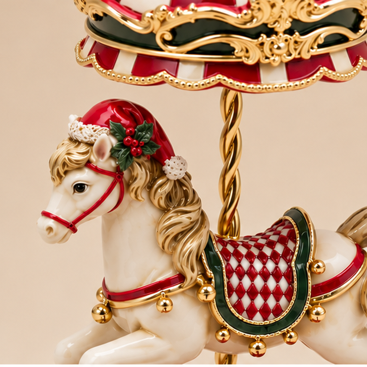 Cavallo da Giostra Decorativo Bianco e Rosso H 24 cm Ø 12 cm - EDG