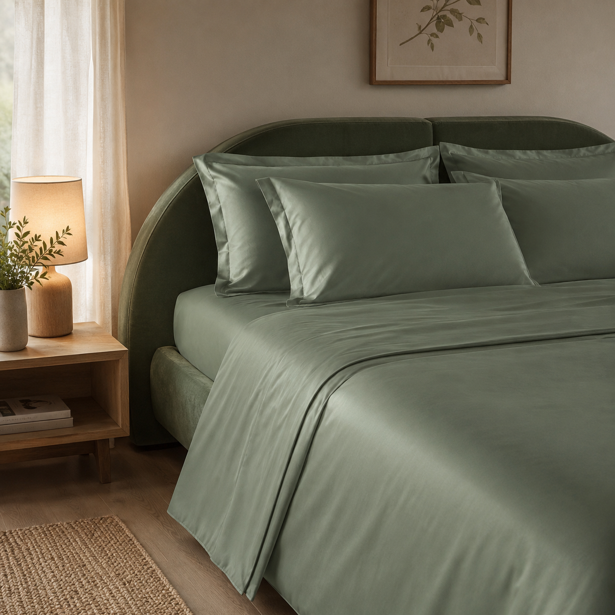 Coppia Copriguanciale Enne in Raso di Puro Cotone – 50 x 80 cm Verde