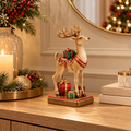 Renna Natalizia Decorativa EDG con Pacchi Regalo Verde, Rosso e Oro 20cm