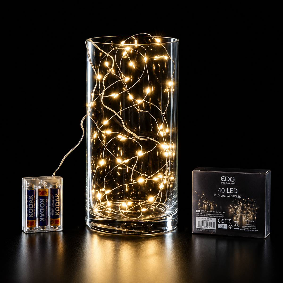 Catena Luminosa MicroLED 40 LED Bianco Caldo 2,9 m a Batteria - EDG