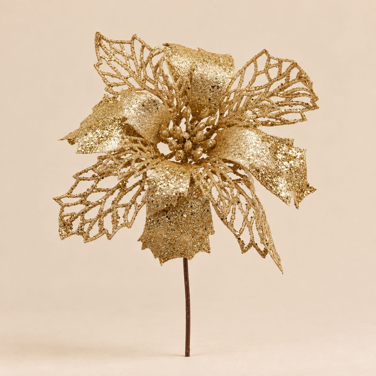 Pick Poinsettia Natalizia Oro Glitter H 20 cm