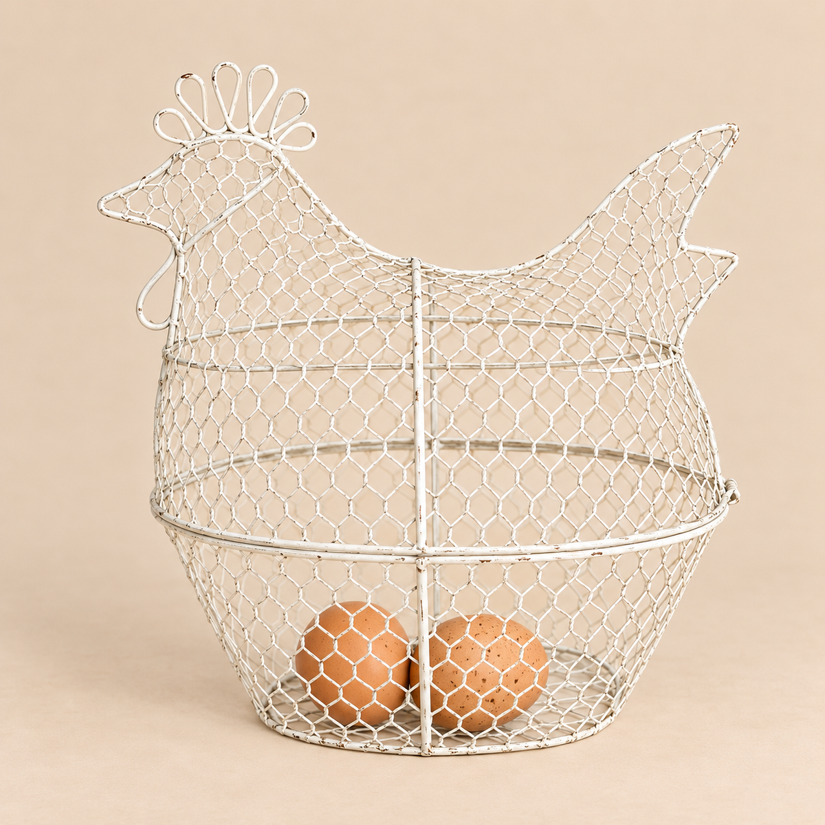 Cestino Portauova Gallina in Ferro Bianco 26 x 20 x H 27 cm