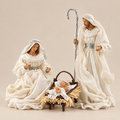 Natività Sacra Famiglia Total White H 46 cm con Abiti in Tessuto - EDG