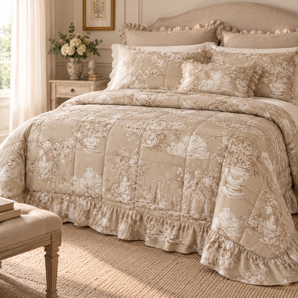 Trapunta Matrimoniale con Gala Toile du Borgo Beige 260 x 260 cm