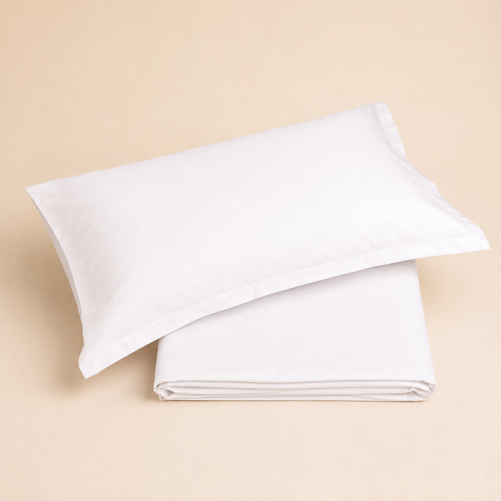 Completo Letto Matrimoniale Trecento Raso di Cotone 300 TC – Bianco Seta