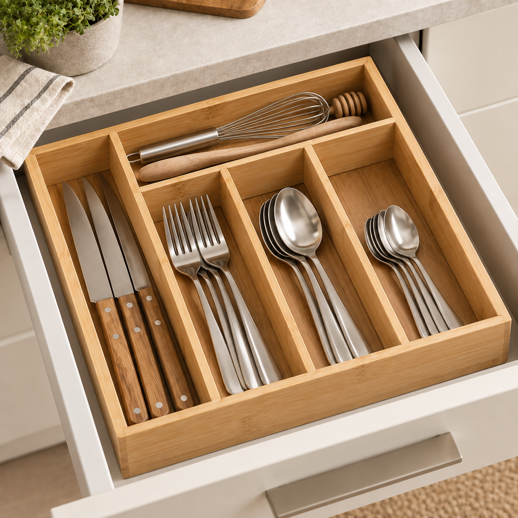 Portaposate Organizer in Bamboo 5 Scomparti 30 x 34 cm