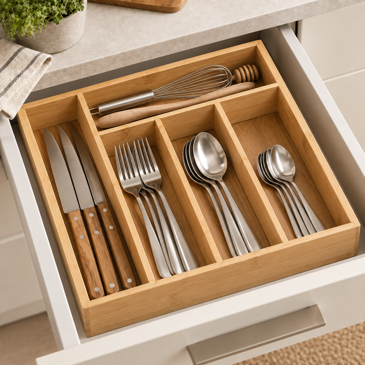Portaposate Organizer in Bamboo 5 Scomparti 30 x 34 cm