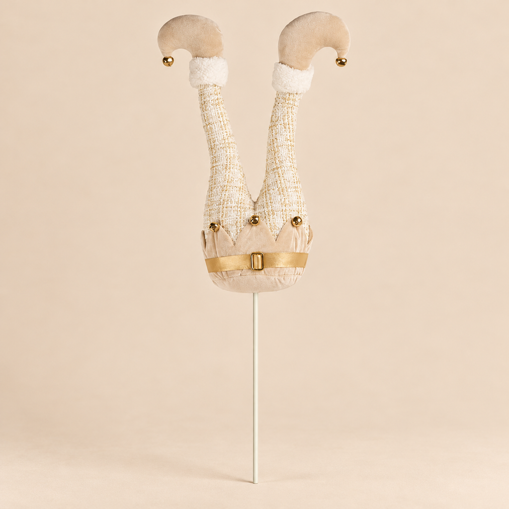 Decorazione Natalizia Gambe di Elfo Capovolto Beige e Oro con Picchetto H85 cm