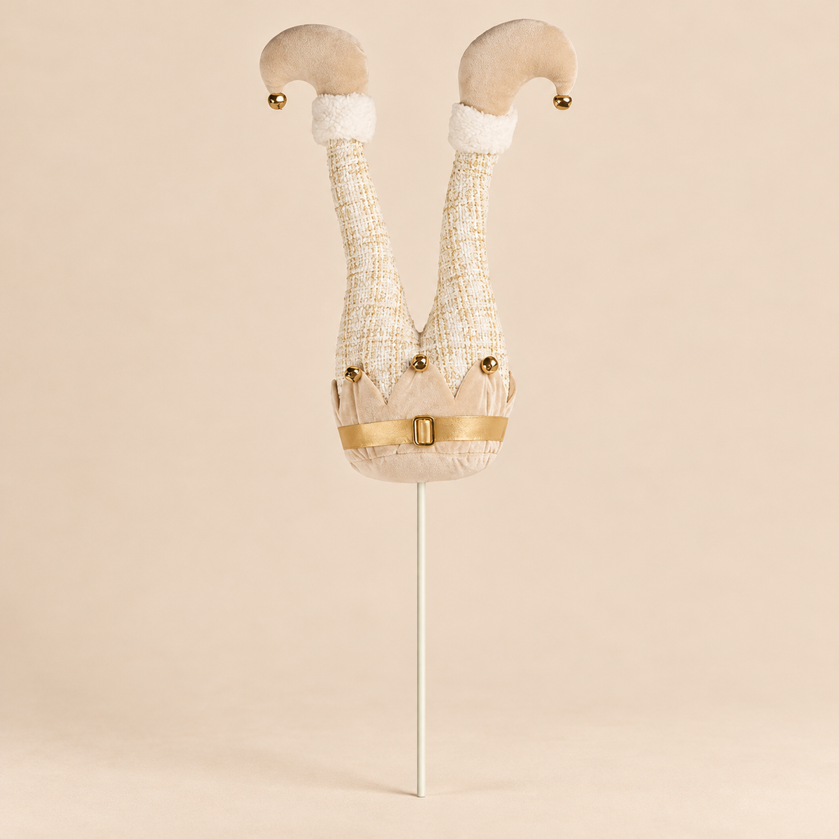 Decorazione Natalizia Gambe di Elfo Capovolto Beige e Oro con Picchetto H85 cm