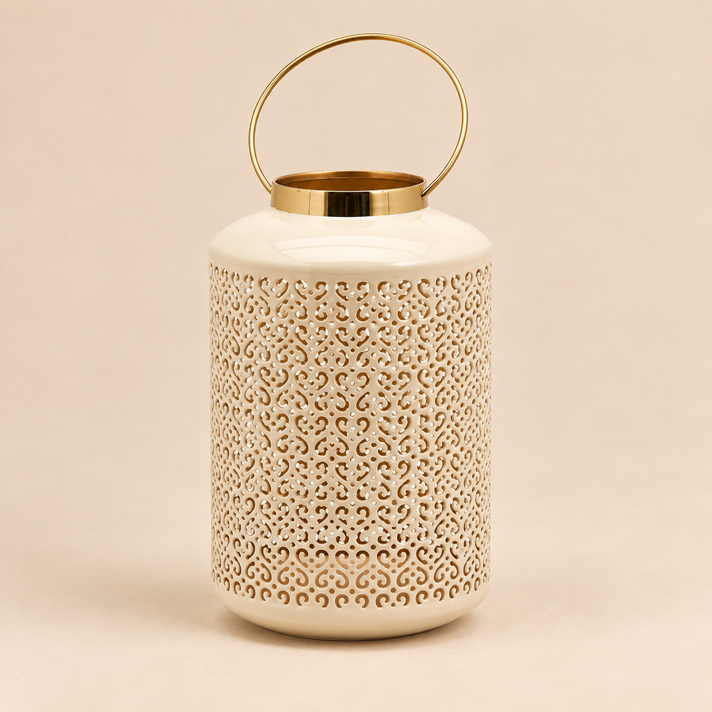 Lanterna Traforata Avorio e Oro in Metallo EDG Charm 30cm