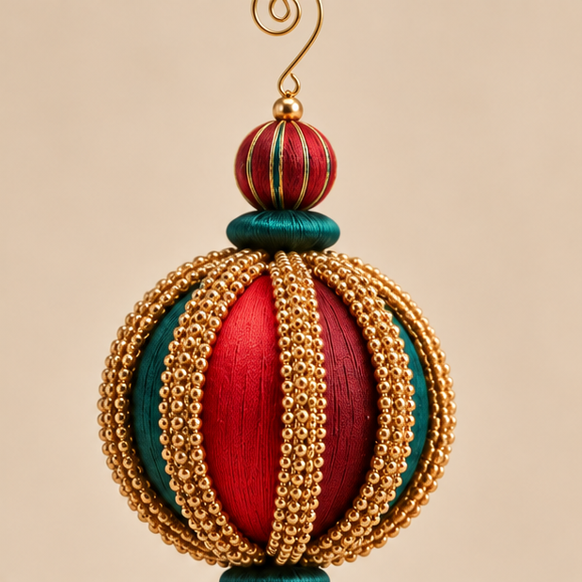 Decorazione Natalizia Sfera con Nappina Rossa, Verde e Oro 28cm