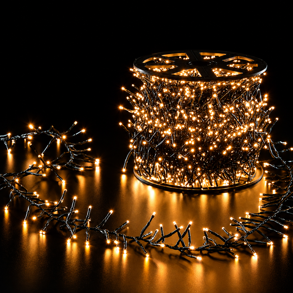 Catena Luminosa Cluster 3000 LED 30 m 3 mm Bianco Caldo con 8 Giochi di Luce - EDG
