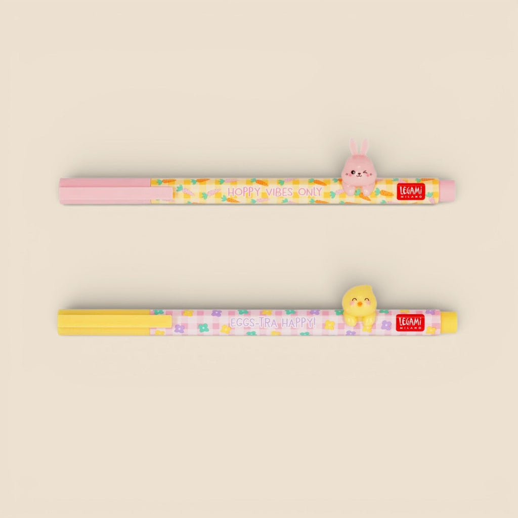 Set di 2 Penne Gel con Animaletto Decorativo - Lovely Friends - Hoppy Easter Decorazioni Pasquali
