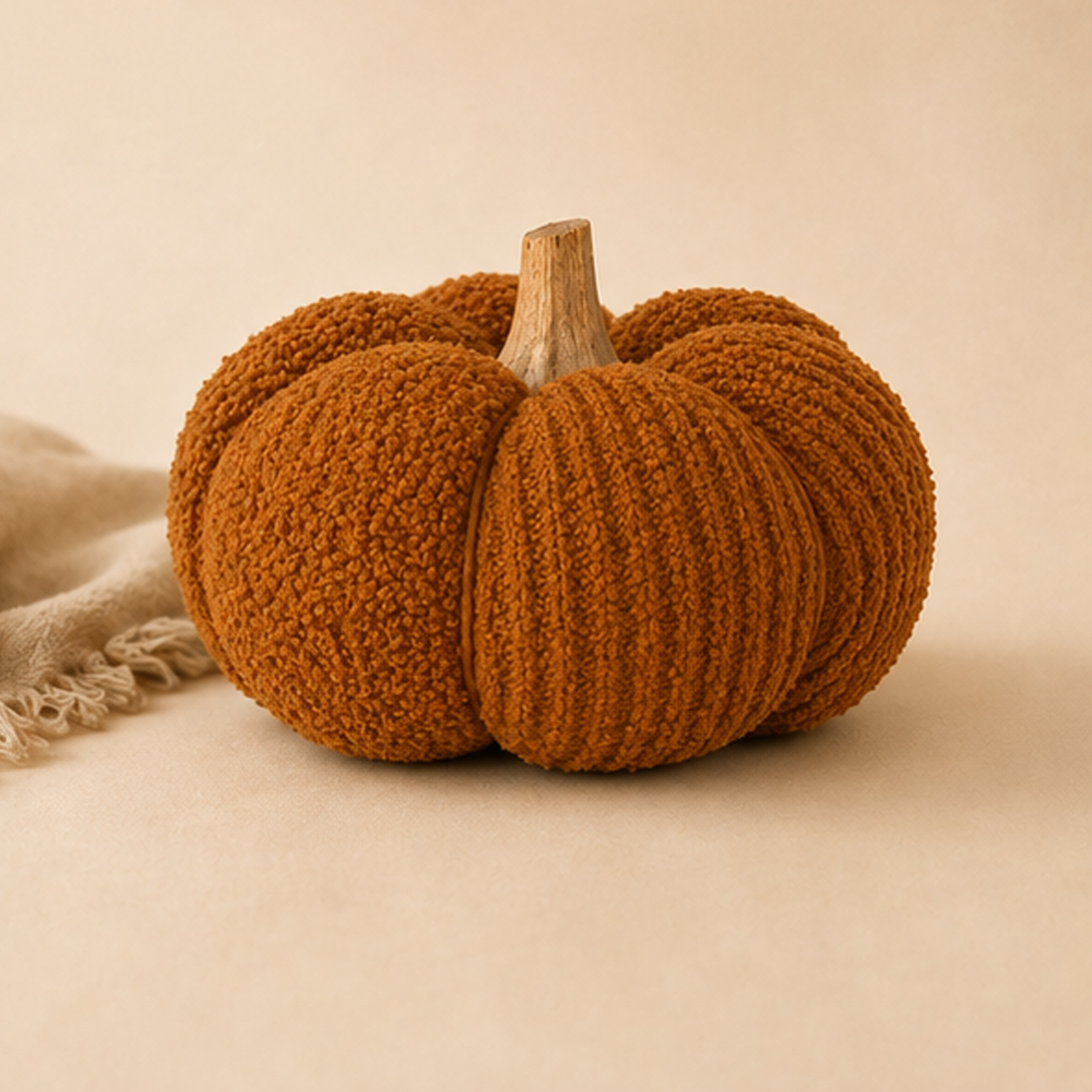 Zucca Decorativa Arancio in Tessuto – Ø 15 x H 12 cm