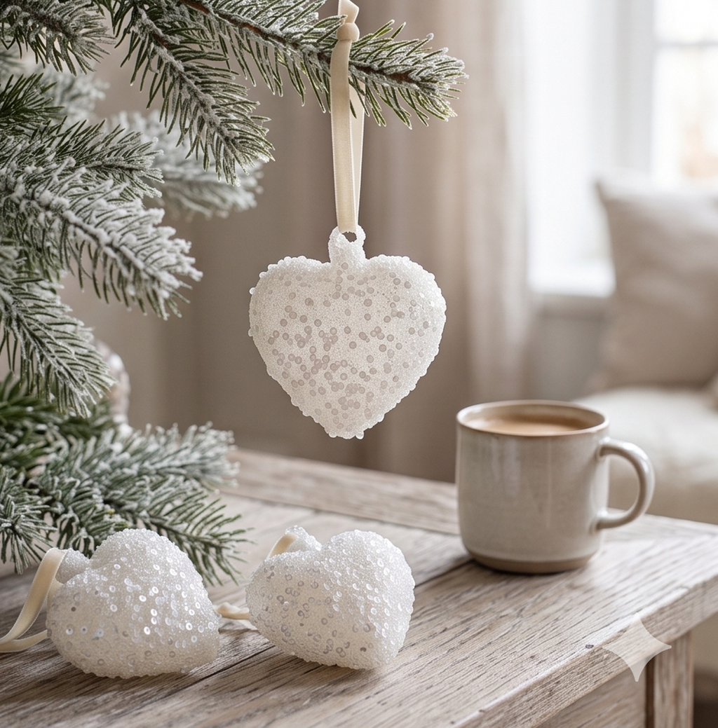 Cuore vetro glitter bianco