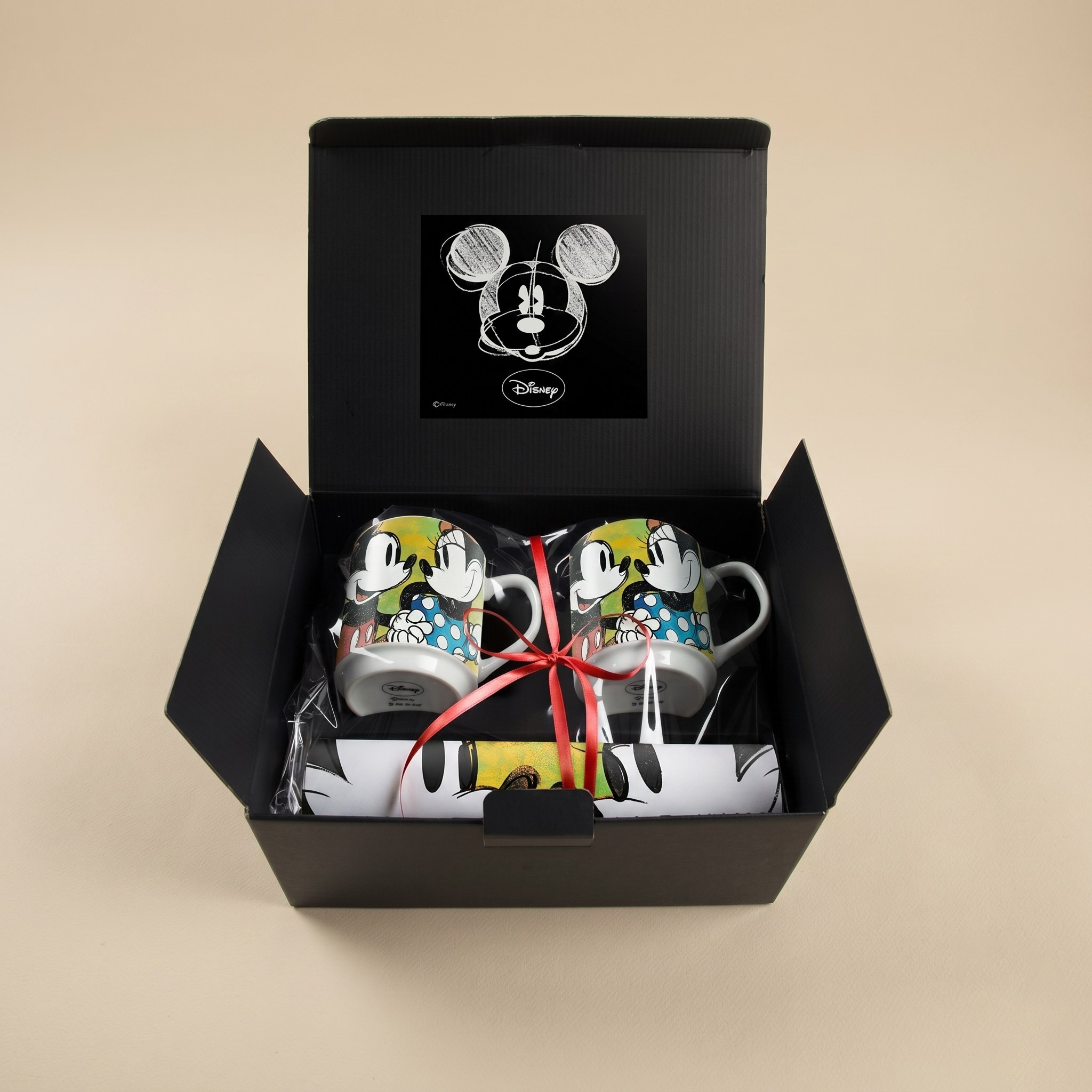 Set regalo Mickey Mouse 2 Mug Impilabili + 2 Tovagliette Colazione
