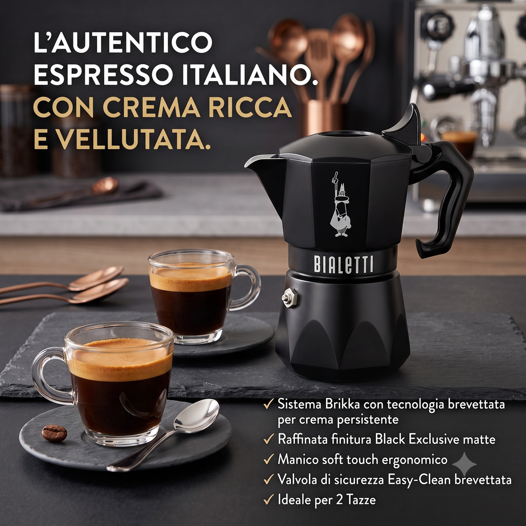 Caffettiera Brikka Exclusive Black 2 Tazze Bialetti