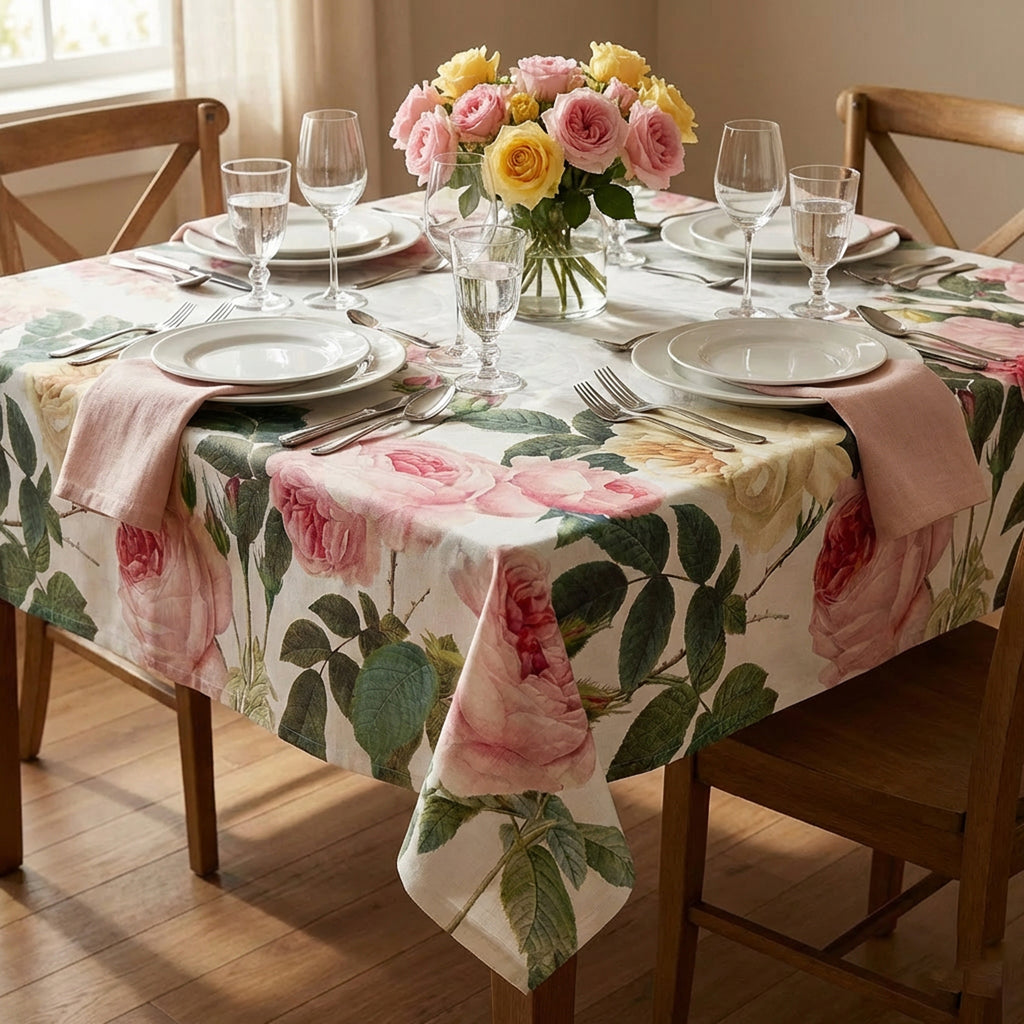 Tovaglia antimacchia cerata "Rose del Borgo" 140x210cm