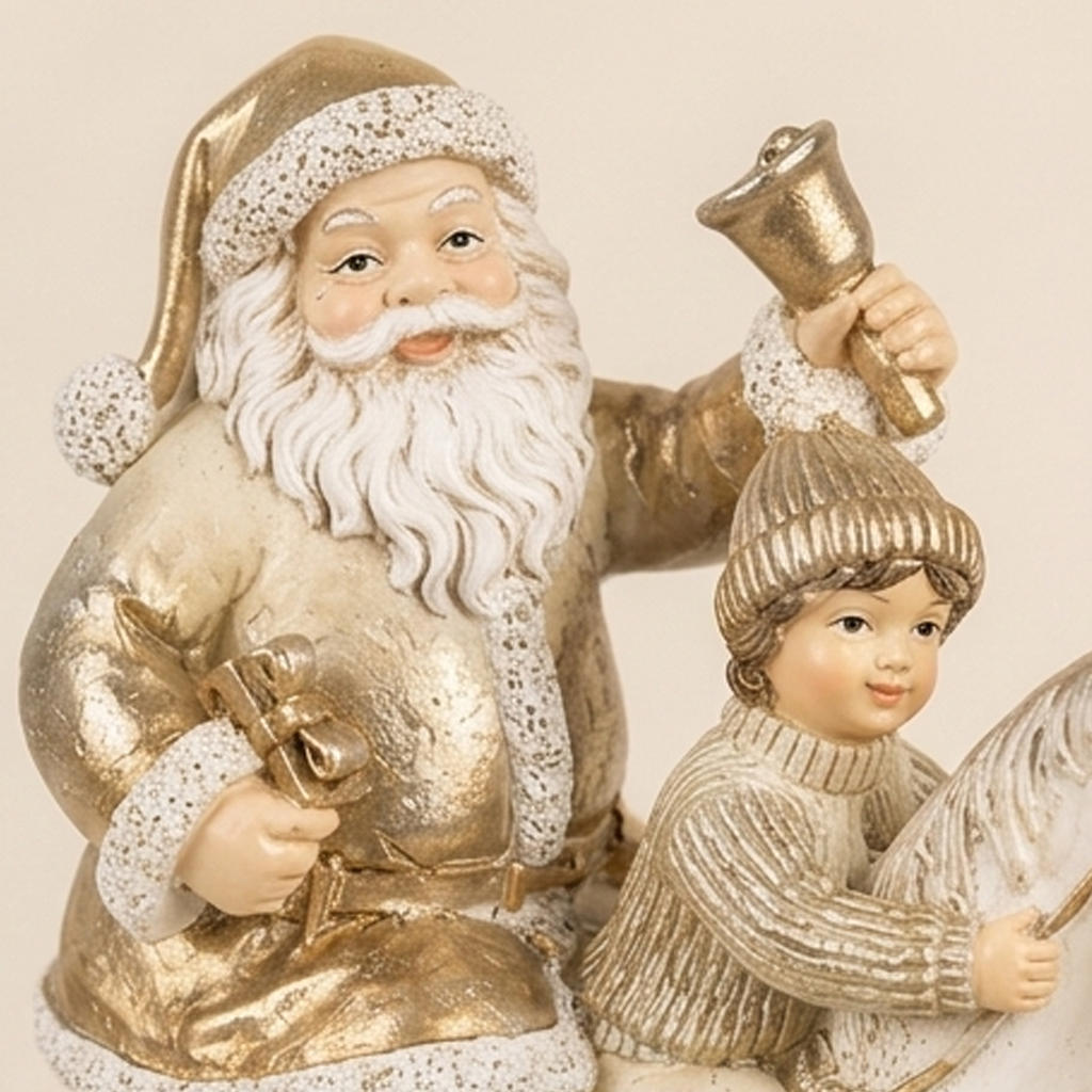 Babbo Natale con Bambino su Cavallo a Dondolo