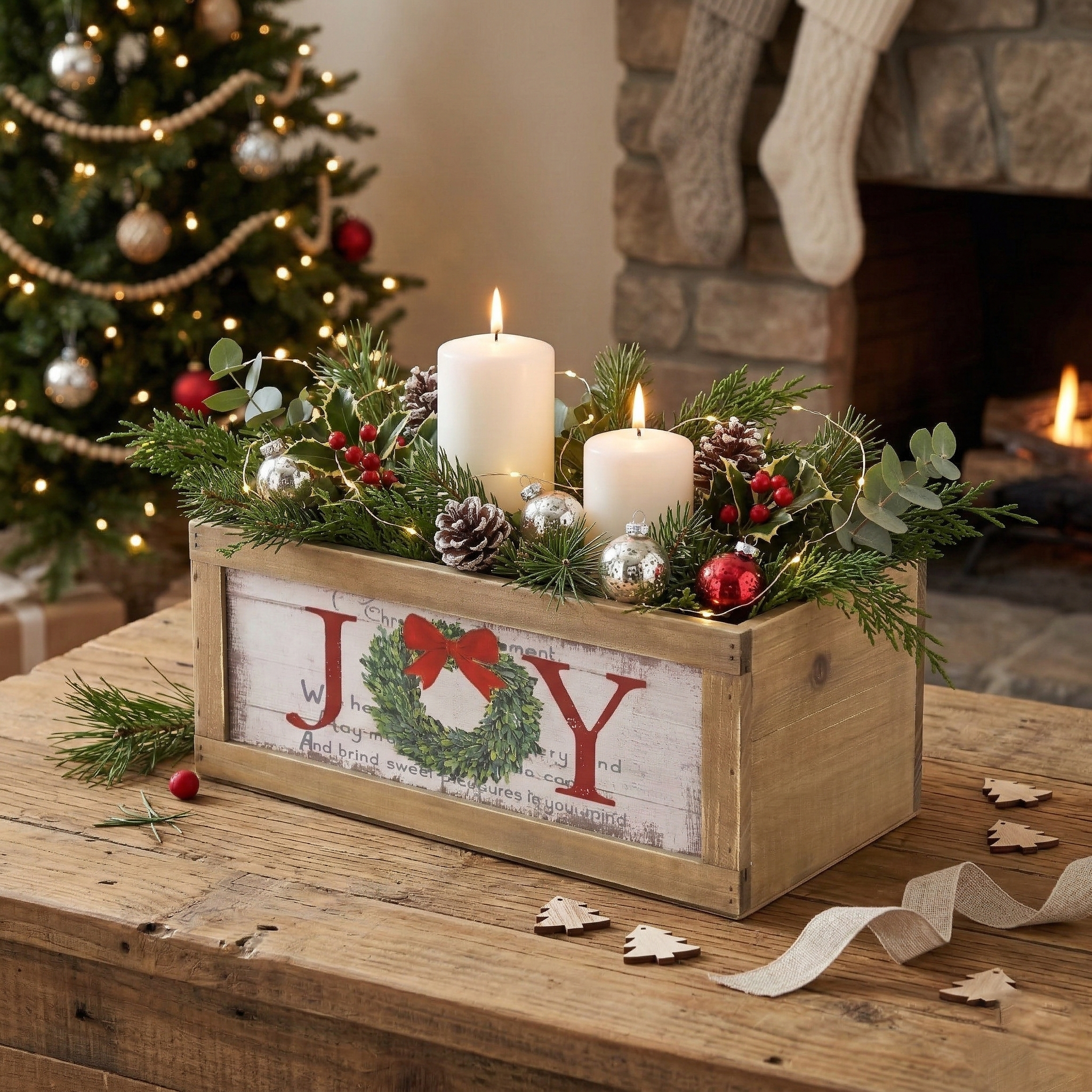 Cassetta Decorativa Natalizia in Legno “JOY” 26cm