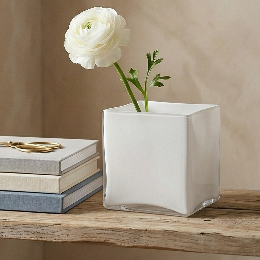 Vaso quadrato basso bianco h.15cm