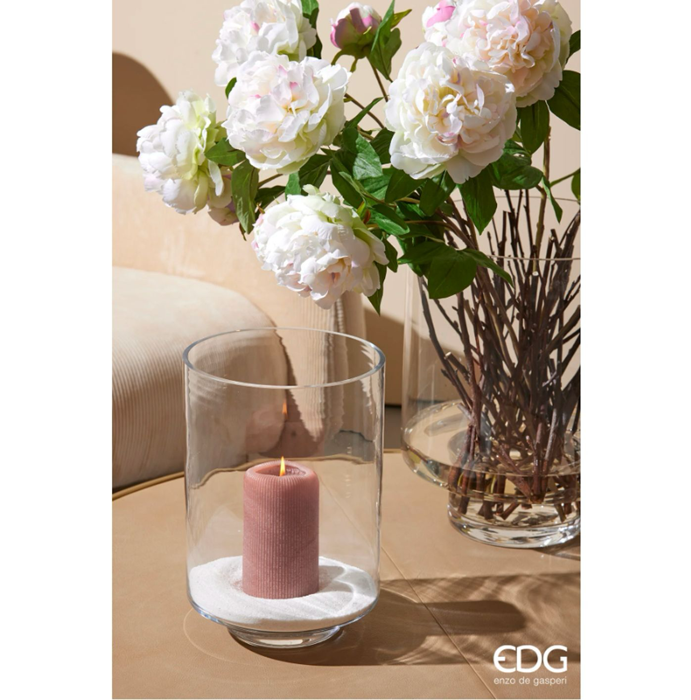 Vaso/portacandela cilindro con base Vaso vetro