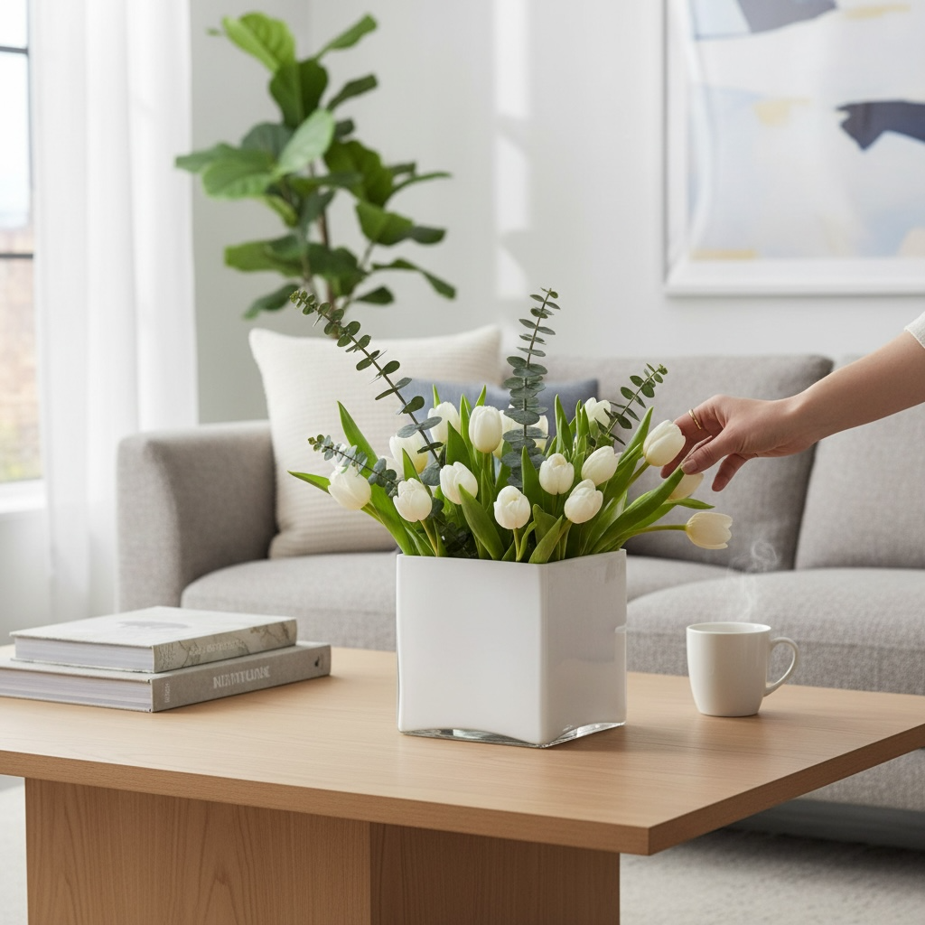 Vaso quadrato basso bianco h.15cm Vaso vetro