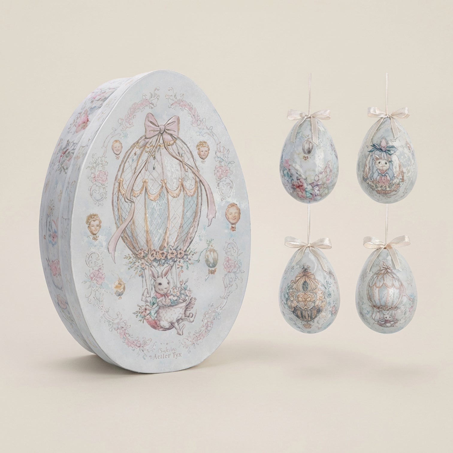 Set 8 Uova Pasquali Decorative Rococò con Scatola Regalo Decorazioni Pasquali
