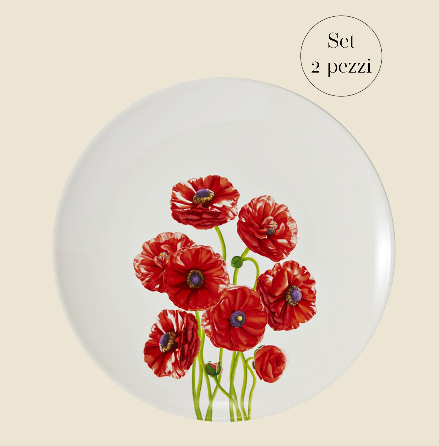 Set 2 piatti piani 23cm "Floriade" papaveri