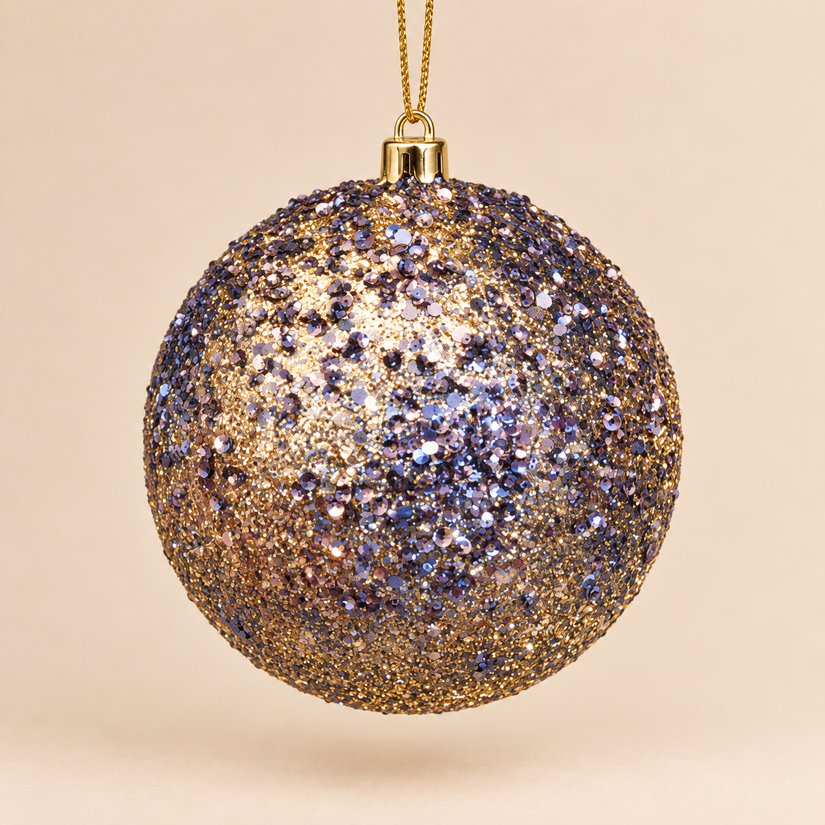 Palla di Natale Oro e Blu con Glitter e Paillettes Ø 10 cm in PVC
