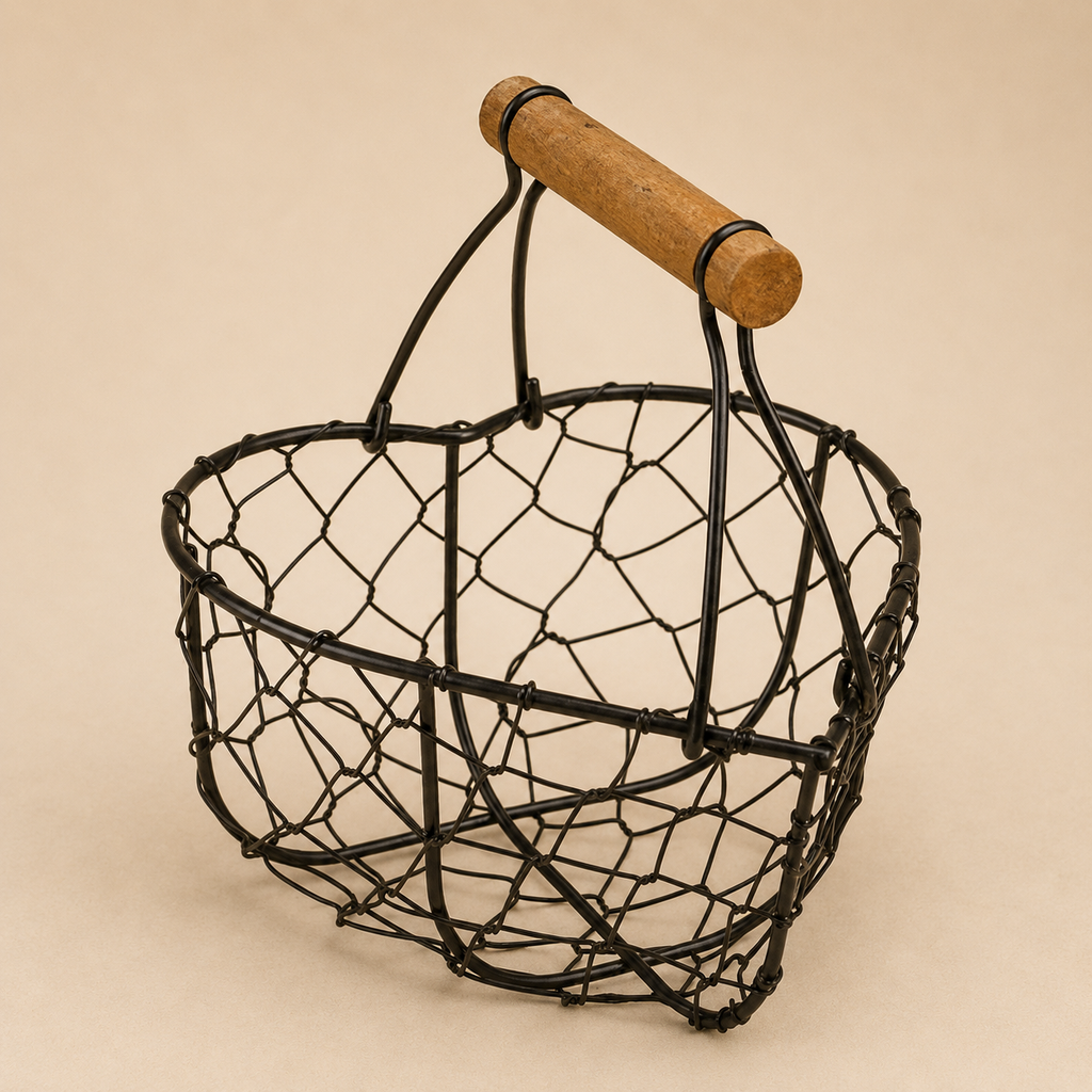 Cestino Cuore in Ferro e Legno – 17 x 17 x H 19 cm