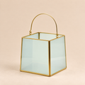 Lanterna Trapezoidale Oro con Vetro Satinato H 16 cm