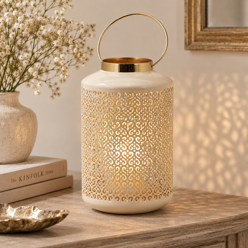 Lanterna Traforata Avorio e Oro in Metallo EDG Charm 30cm