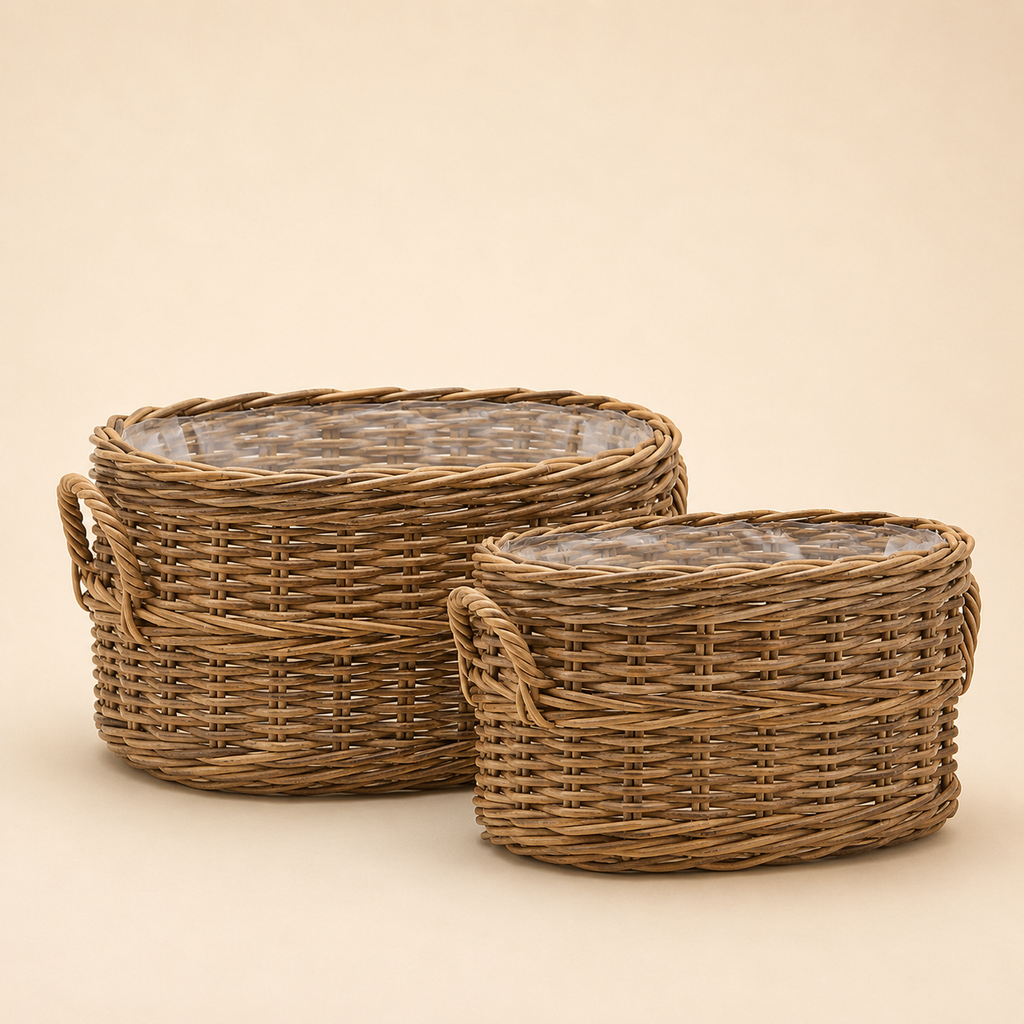 Cesto coprivaso Ovale in Rattan con Manici – Disponibile in 2 Dimensioni