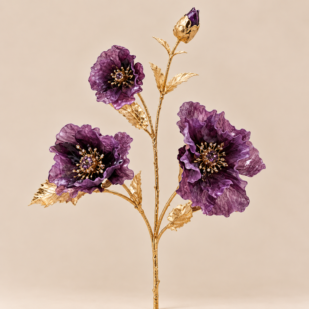 Ramo Papavero Artificiale Lavanda e Oro h.64 cm