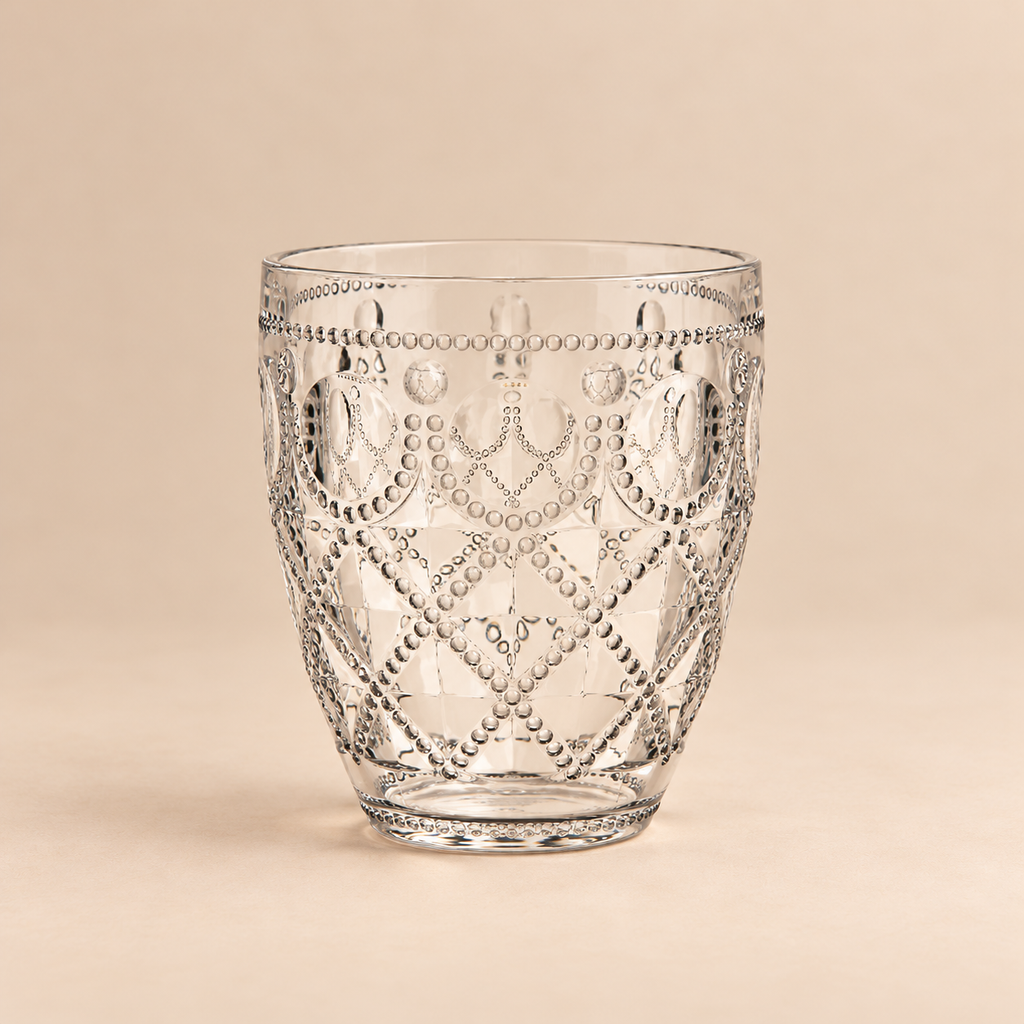 Set 6 Bicchieri Acqua Diamond in Acrilico Trasparente con Decoro in Rilievo – Ø 8,7 x H 10 cm