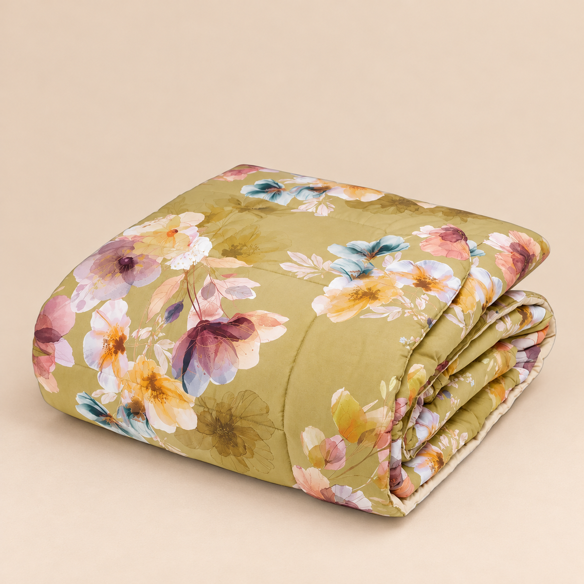 Trapunta Matrimoniale Yumi Floreale in Percalle di Cotone Verde Oliva 270 x 270 cm – Tessitura Randi