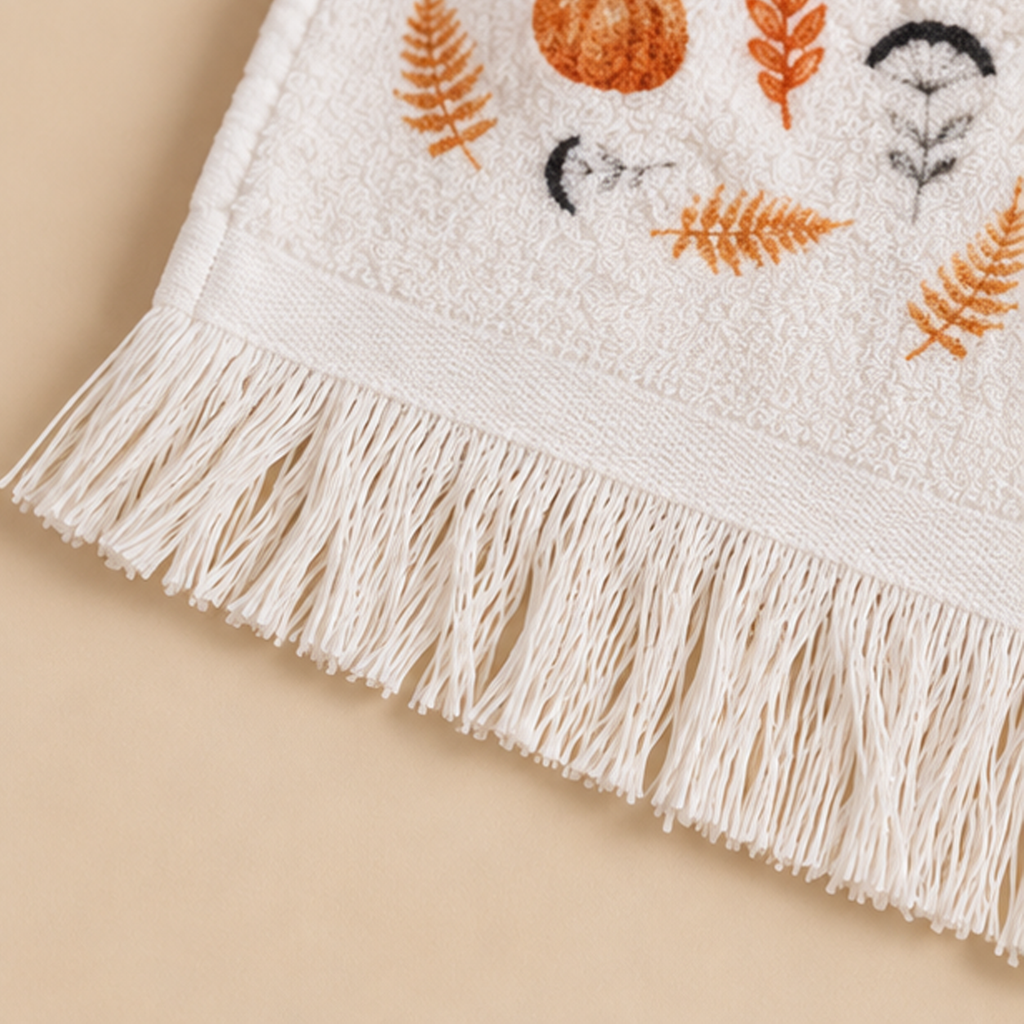 Asciugamano Ospite Autunnale Bianco in Cotone con Zucche e Foglie 40 x 66 cm