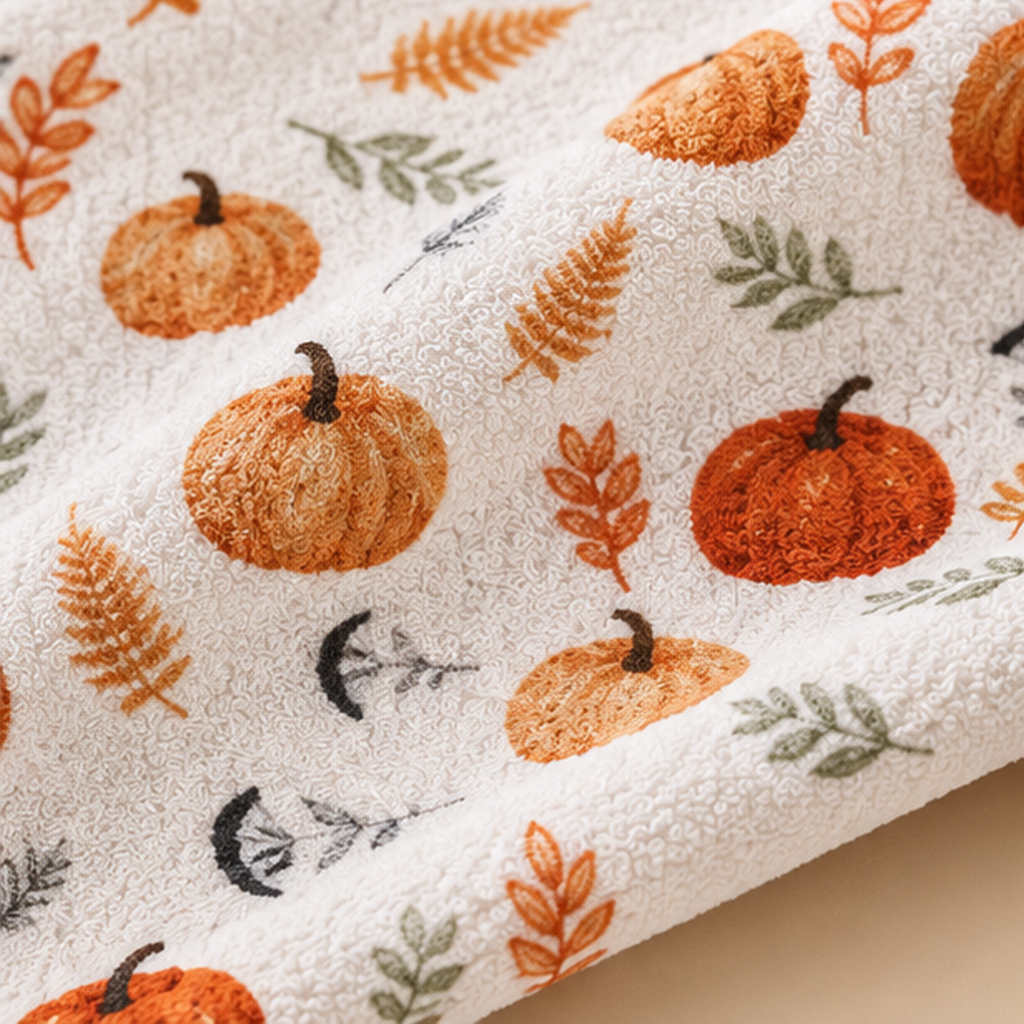 Asciugamano Ospite Autunnale Bianco in Cotone con Zucche e Foglie 40 x 66 cm