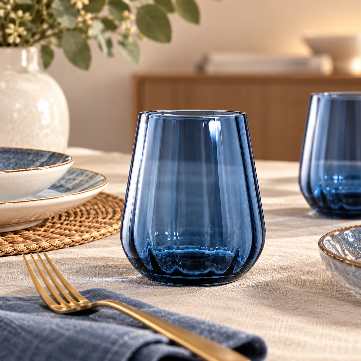Set 6 Bicchieri Rinascimento in Vetro Blu Trasparente