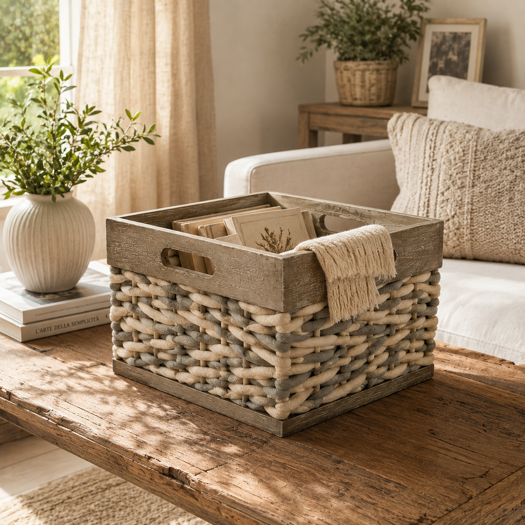 Cesta Portaoggetti in Legno e Corda – Varie Dimensioni