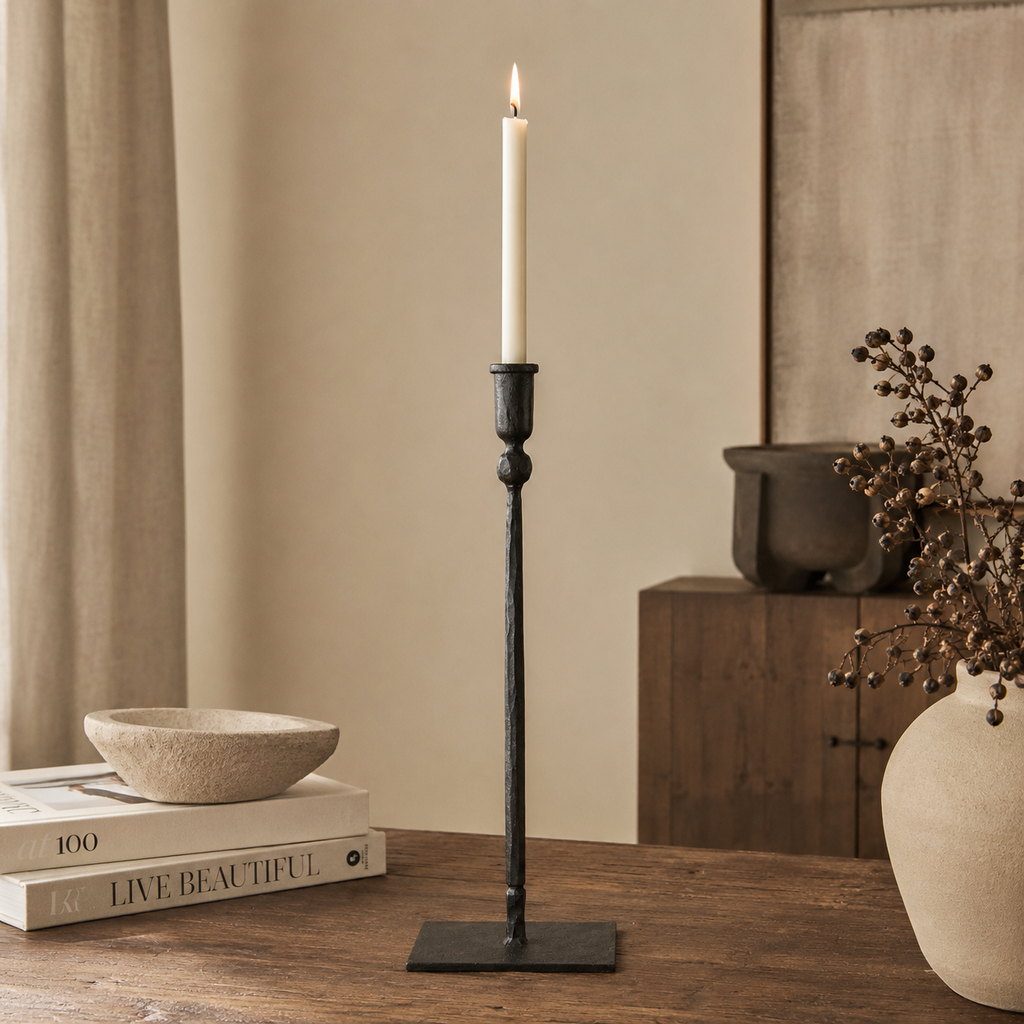 Candeliere Nero in Ferro Stile Industriale h.52cm