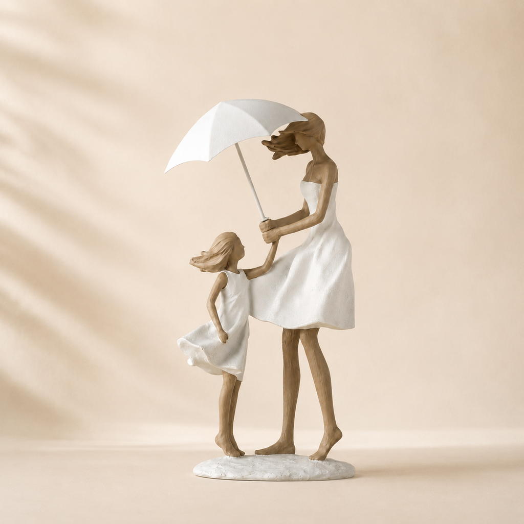 Decoro Mamma e Bambina con Ombrello – H 38 cm