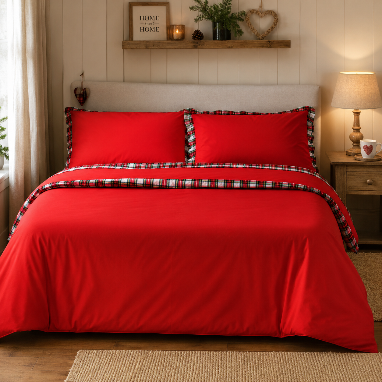Completo letto 2 piazze Tartan rosso